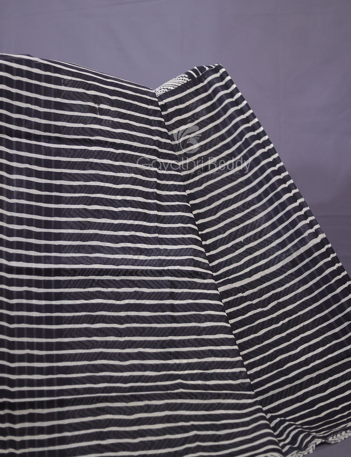 Cream And Black Colour Combo With Waves Print Pure Mulmul Cotton Saree By Gayathri Reddy Designer Studio | Grocsy