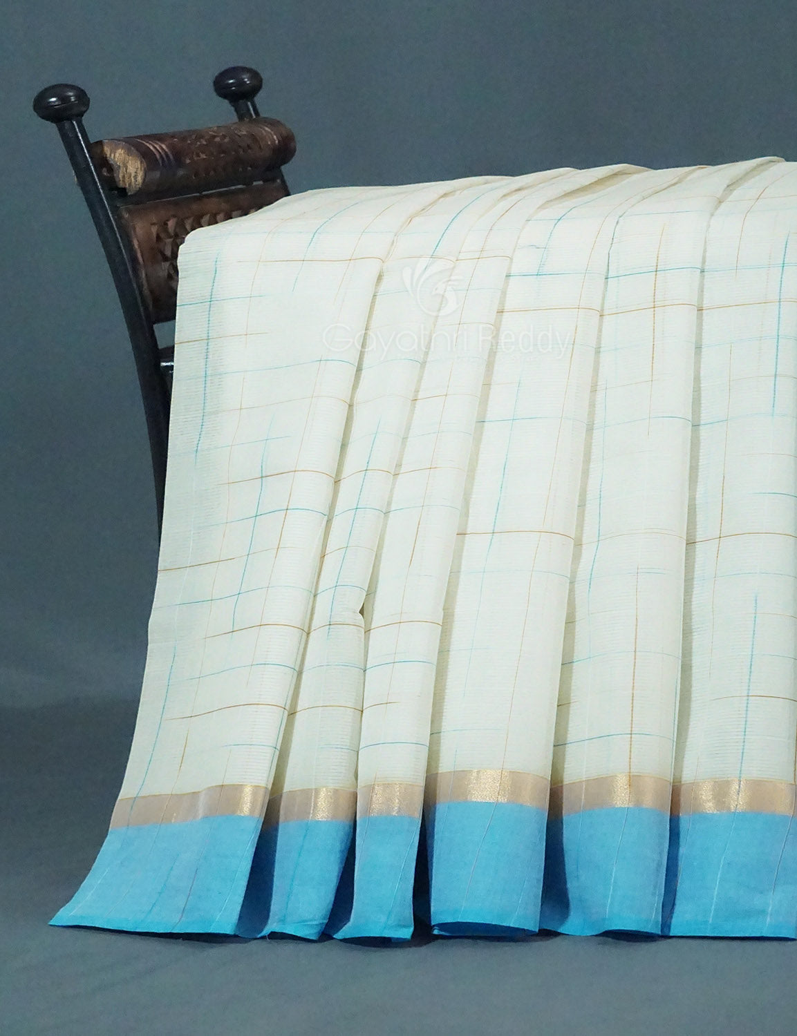 Dual Shade of Milk White And Sky Blue Pure Mangalgiri Cotton By Gayathri Reddy Designer Studio | Grocsy