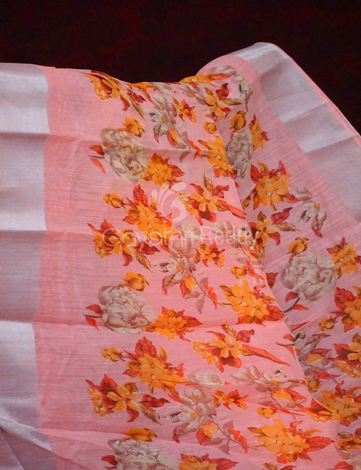 Pastel Peach Colour Floral Design Semi Chanderi Saree By Gayathri Reddy Designer Studio | Grocsy