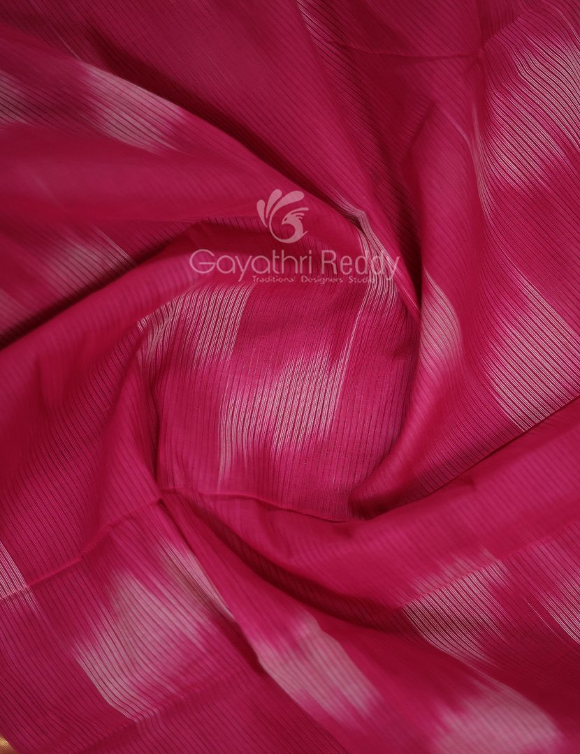 Dual Shades of Rose Pink And Parrot Green Mangalagiri Ikkat Cotton Saree By Gayathri Reddy Designer Studio | Grocsy