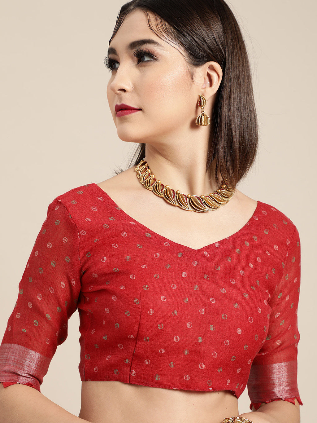 Saree Mall Saree Mall Blazing Red Linen Blend Saree | Grocsy
