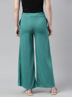 Souchii Turquoise Blue Knitted Palazzos | Grocsy