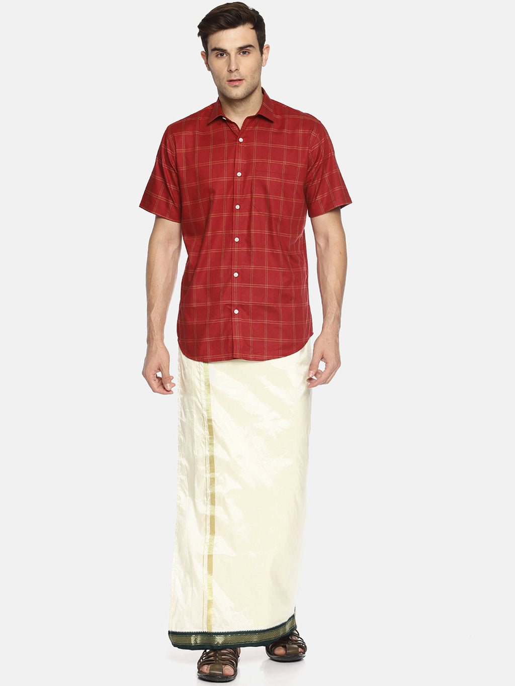 Sethukrishna Cream-Coloured Solid Readymade Dhoti For Men | Grocsy