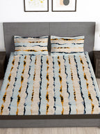 Story@home Arena Cream-Coloured & Grey Printed 180 TC Bedsheet & Pillow Covers | Grocsy