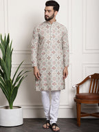 Sojanya Men Beige Printed Cotton Linen Kurta with Churidar | Grocsy