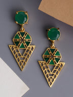 Shoshaa Green Gold-Polished Enamelled Contemporary Drop Earrings | Grocsy