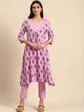 All About You Women Pink Ethnic Motifs Printed Empire Kurta with Trousers | Grocsy