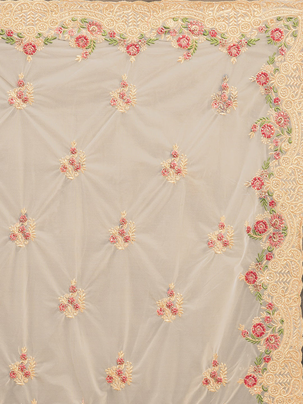 Tikhi Imli Off-White & Gold-Coloured Net Embroidered Saree | Grocsy