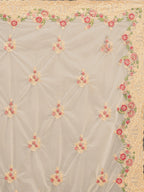 Tikhi Imli Off-White & Gold-Coloured Net Embroidered Saree | Grocsy