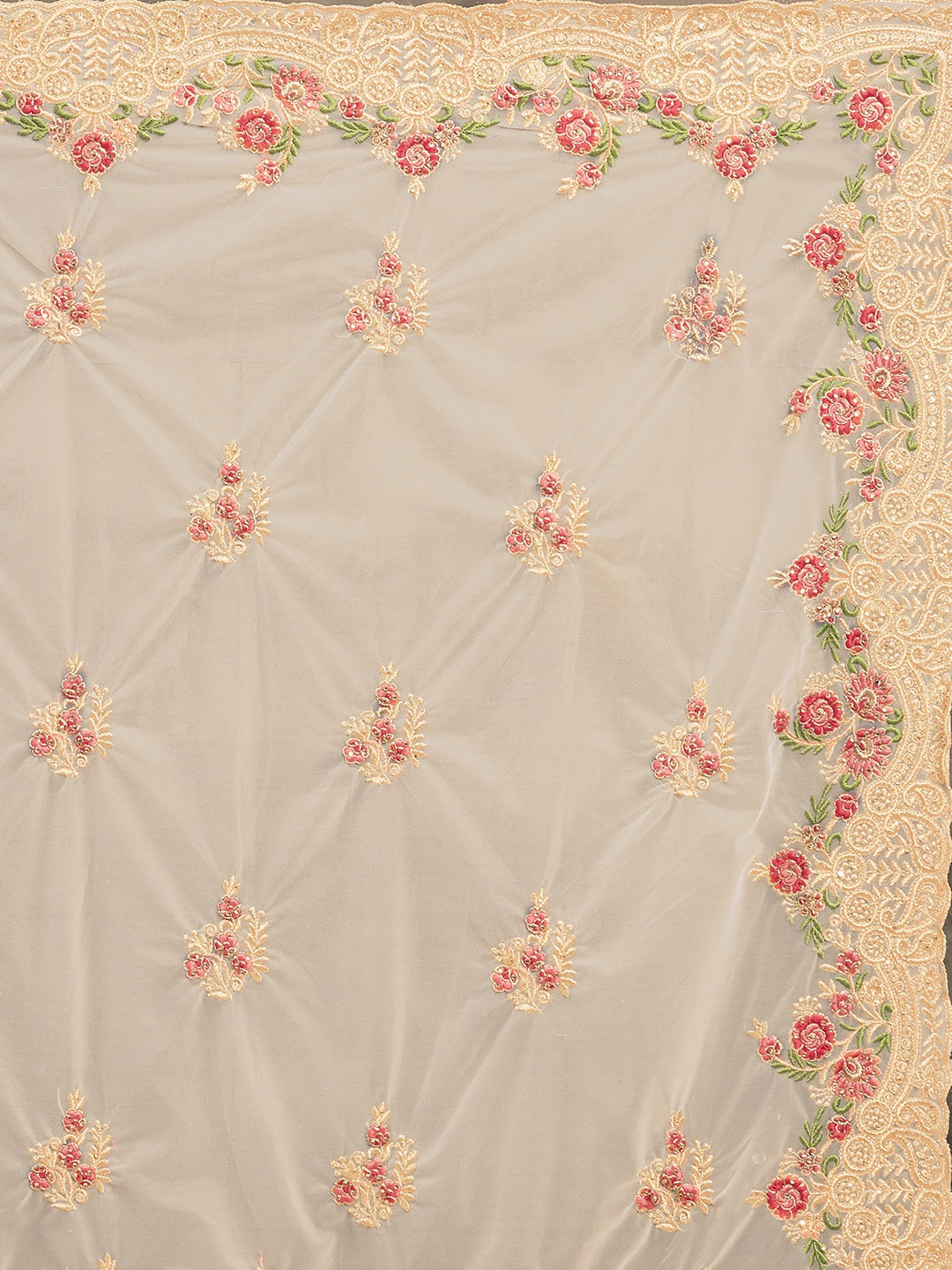 Tikhi Imli Off-White & Gold-Coloured Net Embroidered Saree | Grocsy
