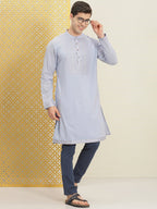 House of Pataudi Jashn Pure Cotton Yoke Design Sequinned Kurta | Grocsy