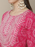 Sangria Women Pink & White Bandhani Printed Thread Work Kurta | Grocsy