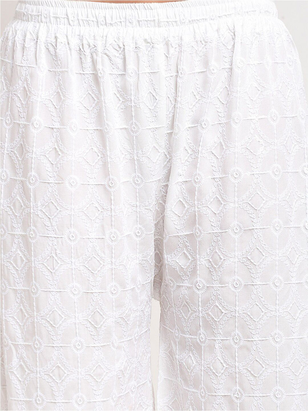 TAG 7 Pack Of 2 Women White Embroidered Palazzos | Grocsy