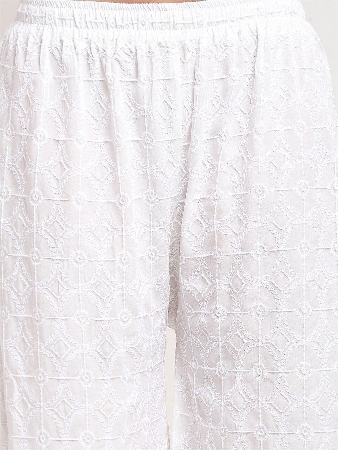 TAG 7 Pack Of 2 Women White Embroidered Palazzos | Grocsy