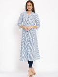 HERE&NOW Blue & White Striped Mandarin Collar Kurta | Grocsy