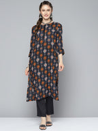HERE&NOW Women Ethnic Motifs Printed Kurta with Trousers | Grocsy
