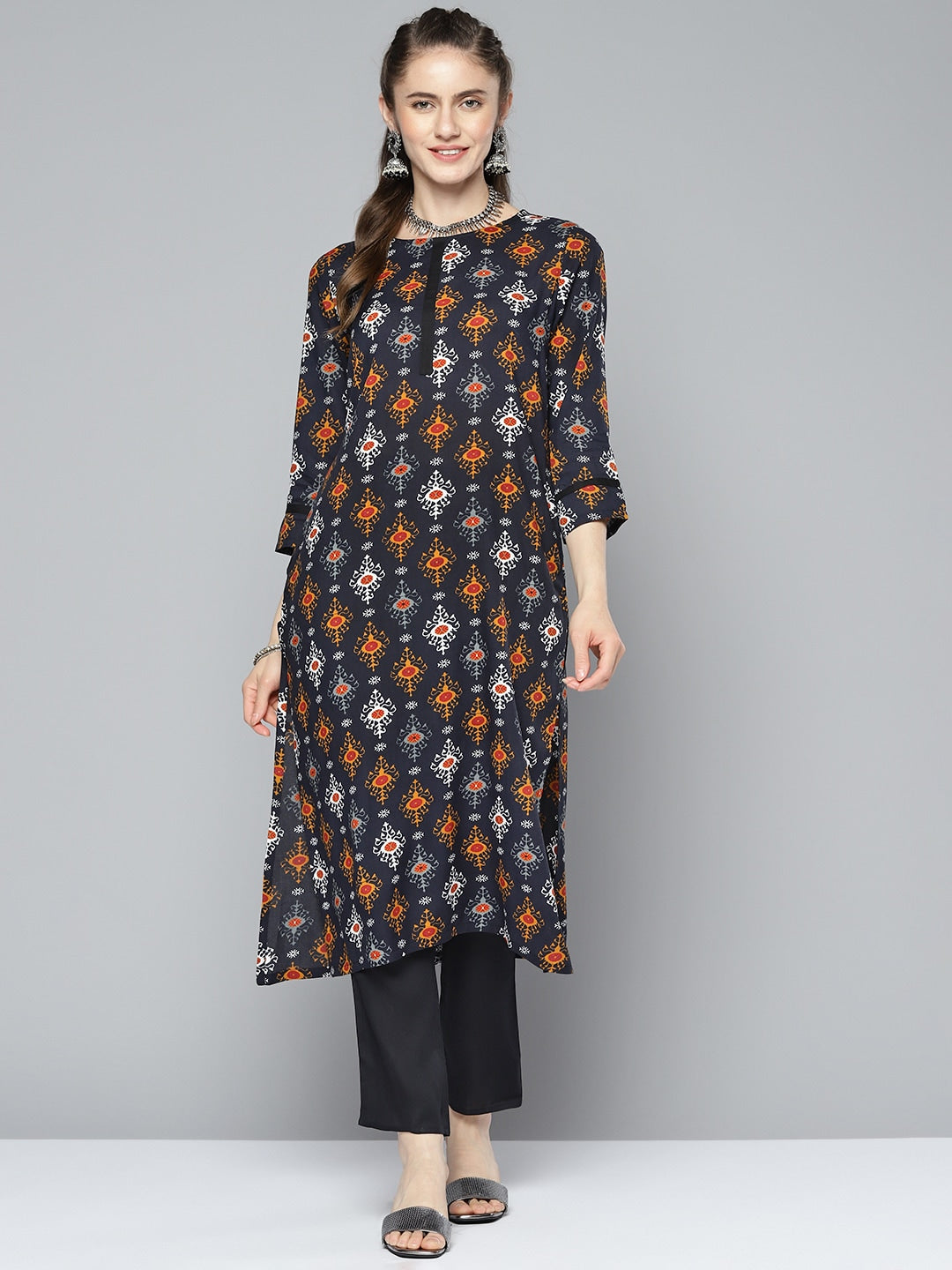 HERE&NOW Women Ethnic Motifs Printed Kurta with Trousers | Grocsy