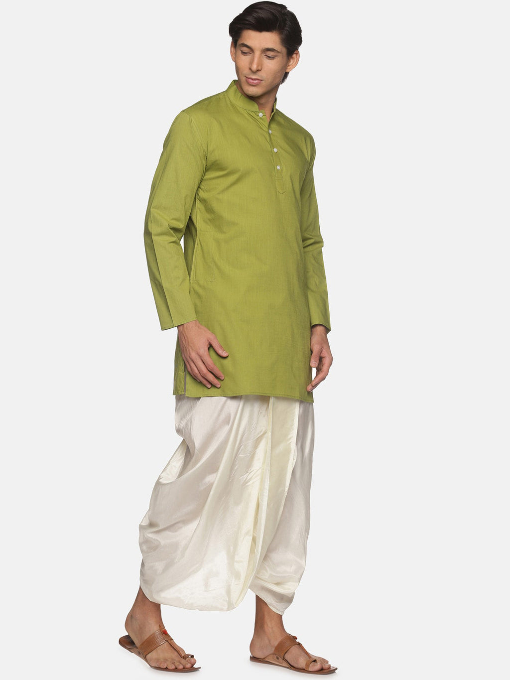 Sethukrishna Men Green Pure Cotton Kurta with Dhoti Pants | Grocsy
