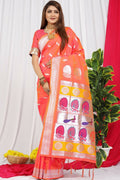 Jyoti Fashion Women's Coral Paithani Silk Zari Woven Saree with Blouse | Grocsy
