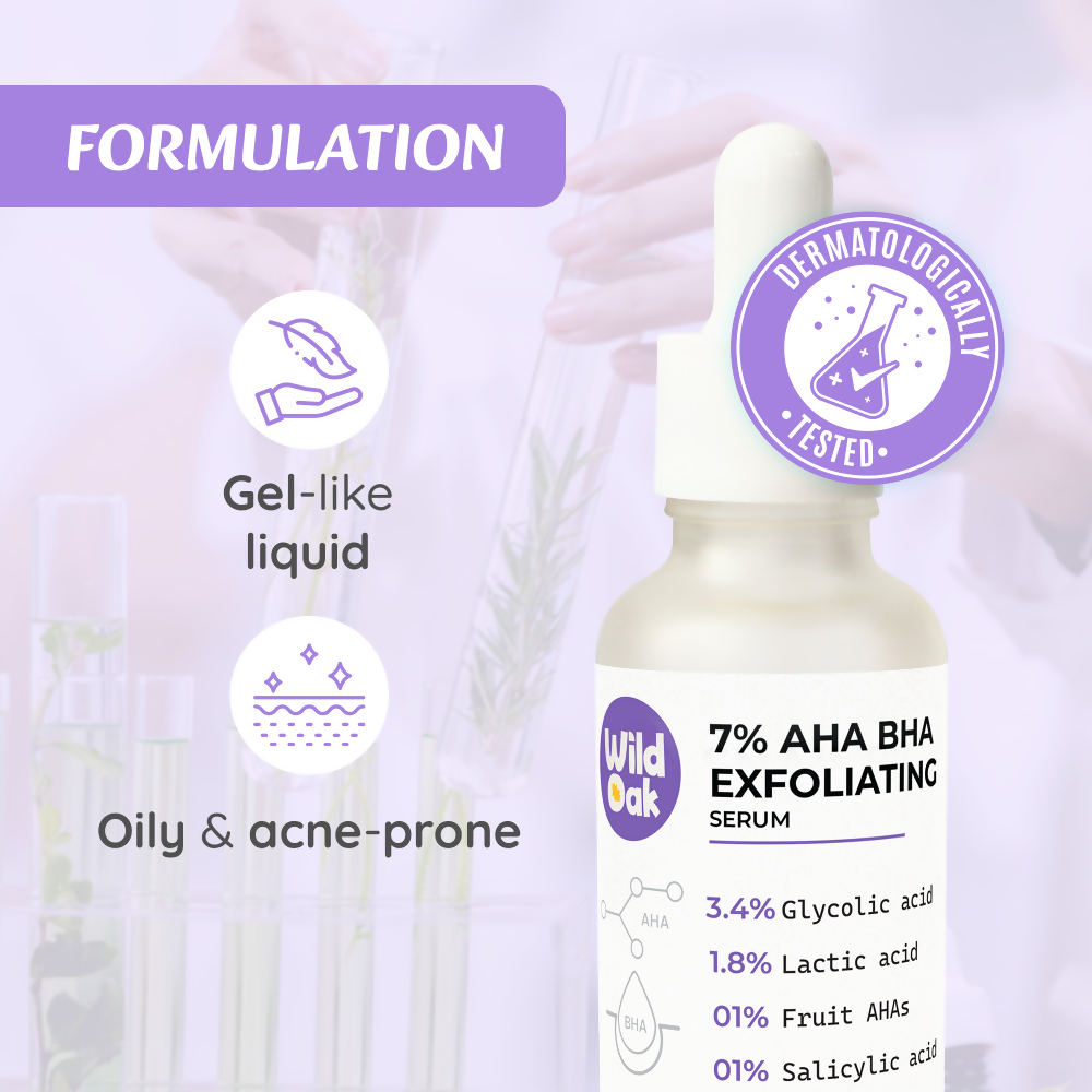 Wild Oak 7% AHA BHA Exfoliating Face Serum Pore Cleansing & Anti-Aging, Anti Acne Serum | Grocsy