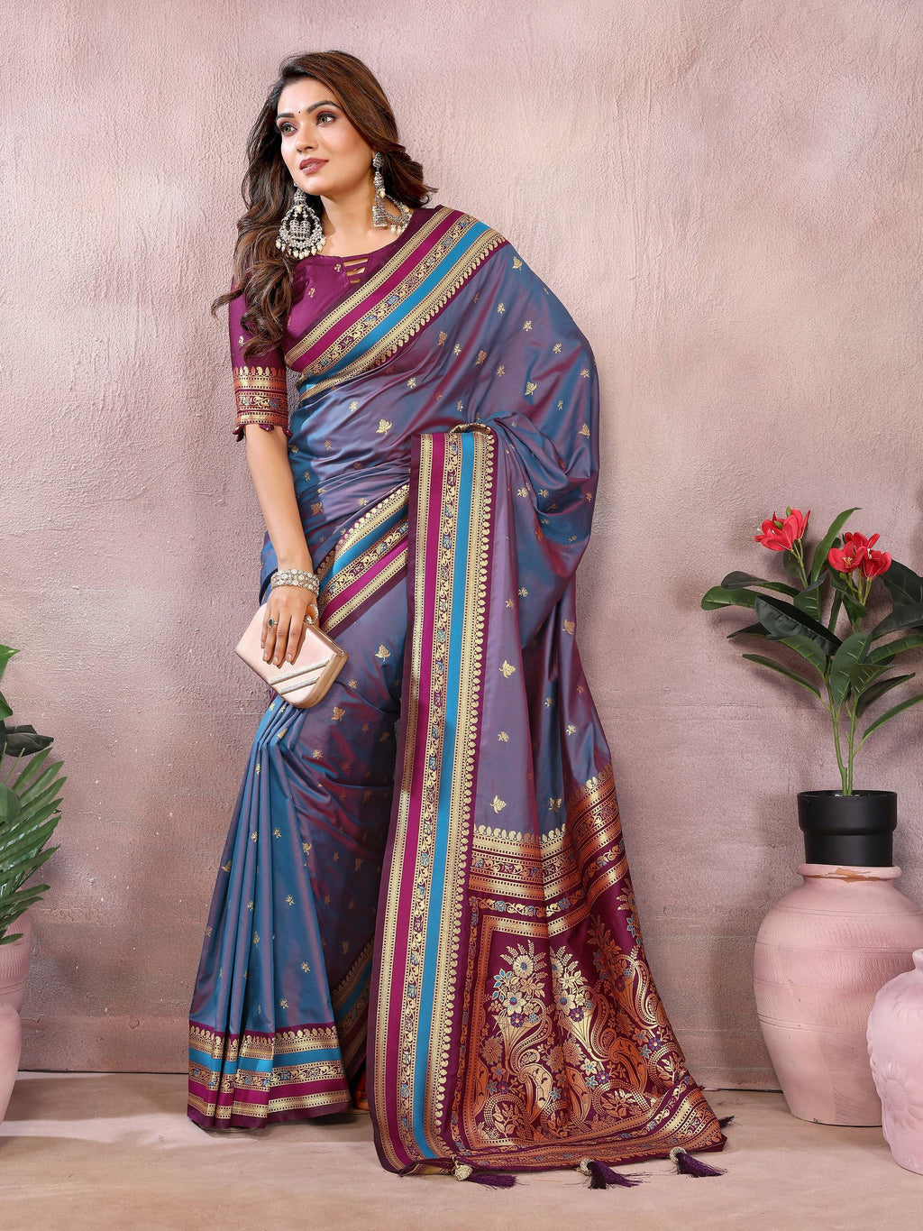 Aastha Fashion Grey Kalamkari Silk Weaving Saree | Grocsy