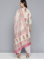 HERE&NOW Floral Printed Panelled Pure Cotton Kurta with Salwar & With Dupatta | Grocsy
