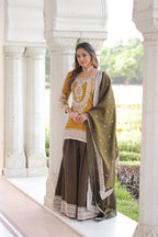 Lorenvalley Fashion Yellow NC Silk With Sequins and Coding Embroidered work Kurta Sharara with Dupatta | Grocsy
