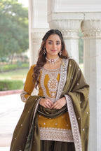 Lorenvalley Fashion Yellow NC Silk With Sequins and Coding Embroidered work Kurta Sharara with Dupatta | Grocsy