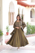 Lorenvalley Fashion Mehendi Vichitra Silk with Rich Sequins & Zari Embroidered work Anarkali Gown with Dupatta | Grocsy