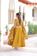 Lorenvalley Fashion Mustard Vichitra Silk with Rich Sequins & Zari Embroidered work Anarkali Gown with Dupatta | Grocsy