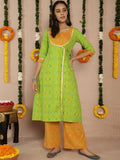 Aks Bandhani Printed Gotta Patti Pure Cotton Angrakha Kurta With Palazzos | Grocsy