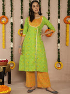 Aks Bandhani Printed Gotta Patti Pure Cotton Angrakha Kurta With Palazzos | Grocsy