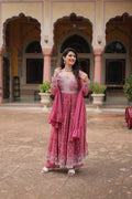 Lorenvalley Fashion Peach Faux Georgette With Rich Sequins & Thread Embroidered Work Kurta Palazzo With Dupatta | Grocsy