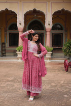 Lorenvalley Fashion Peach Faux Georgette With Rich Sequins & Thread Embroidered Work Kurta Palazzo With Dupatta | Grocsy