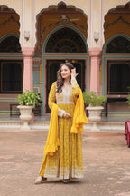 Lorenvalley Fashion Yellow Faux Georgette With Rich Sequins & Thread Embroidered Work Kurta Palazzo With Dupatta | Grocsy