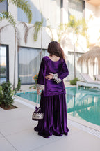 Lorenvalley Fashion Purple Velvet with Rich Zari Embroidered & Real Mirror work Kurta Palazzo with Dupatta | Grocsy
