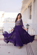 Lorenvalley Fashion Purple Faux Blooming with Sequins & Zari with Pipe Embroidered work Gown | Grocsy