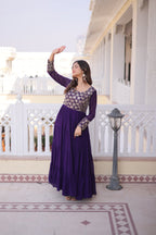 Lorenvalley Fashion Purple Faux Blooming with Sequins & Zari with Pipe Embroidered work Gown | Grocsy