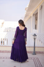 Lorenvalley Fashion Purple Faux Blooming with Sequins & Zari with Pipe Embroidered work Gown | Grocsy