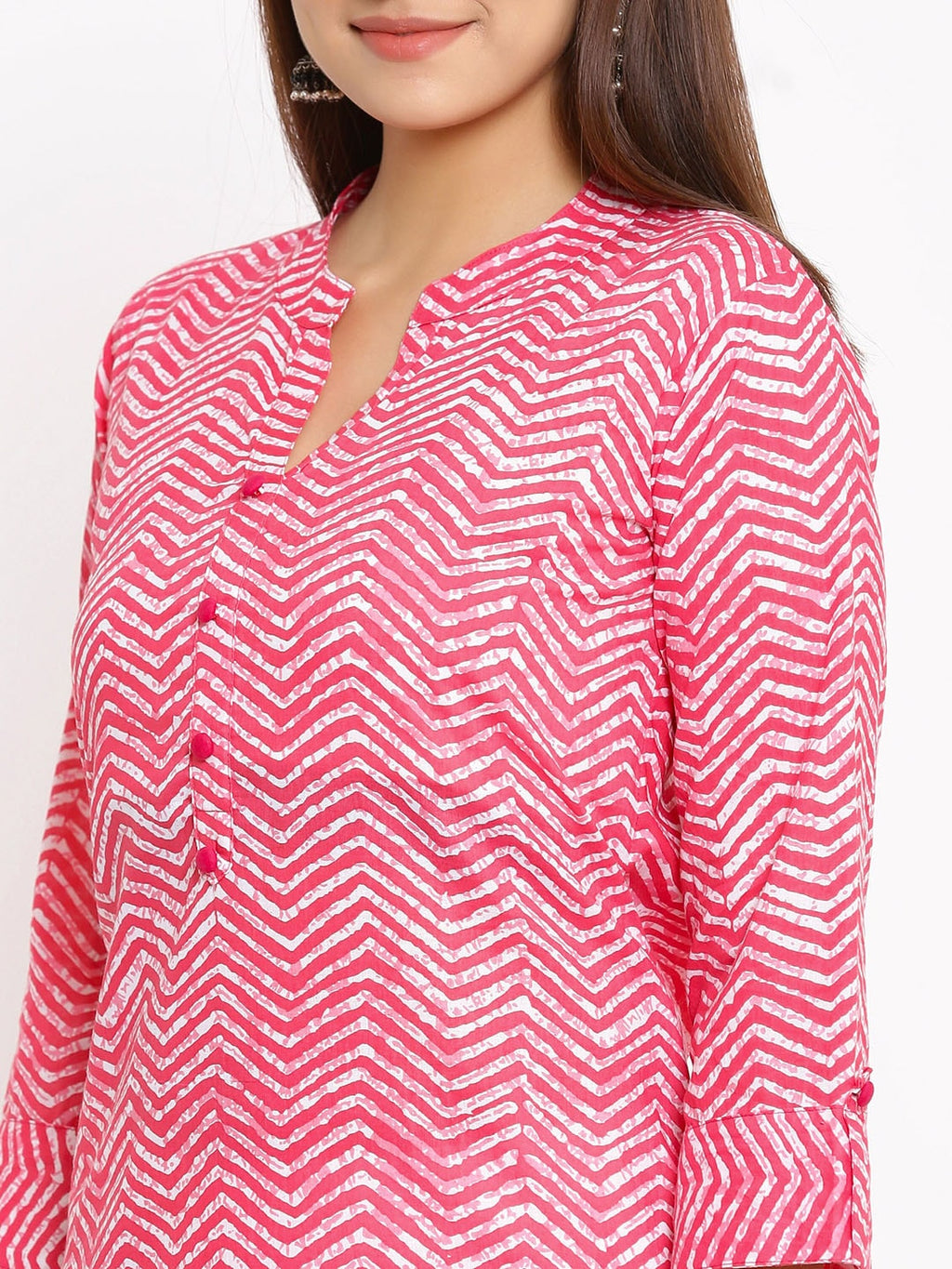 HERE&NOW Pink Chevron Printed Regular Kurta with Trousers | Grocsy