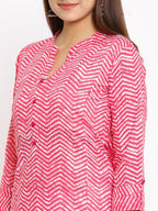HERE&NOW Pink Chevron Printed Regular Kurta with Trousers | Grocsy