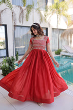 Lorenvalley Fashion Fenta H O Silk with Sequins & Zari with Pipe Beads Embroidered work Gown | Grocsy