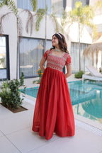 Lorenvalley Fashion Fenta H O Silk with Sequins & Zari with Pipe Beads Embroidered work Gown | Grocsy