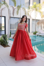 Lorenvalley Fashion Fenta H O Silk with Sequins & Zari with Pipe Beads Embroidered work Gown | Grocsy