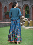 Juniper Women`s Teal Satin Embroidered Flared Lehenga Choli Sets | Grocsy
