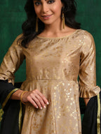 Aks Floral Printed Zari Anarkali Kurta With Trousers & Dupatta | Grocsy