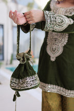 Lorenvalley Fashion Mehendi 9000 Velvet with Rich Zari Coding Embroidered Work Kurta Pant with Batwa | Grocsy