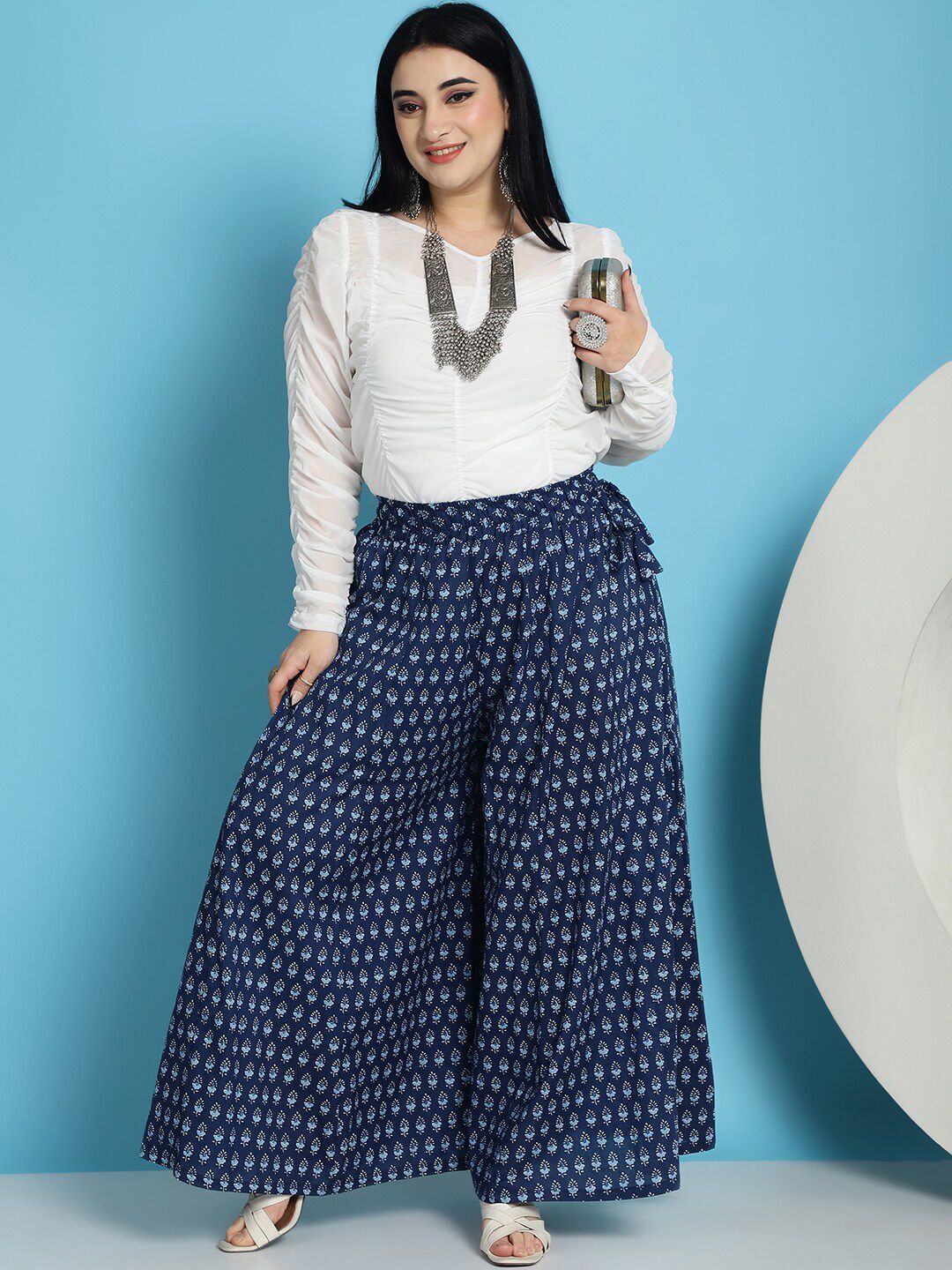 TAG 7 Plus Size Floral Printed Flared Pure Cotton Ethnic Palazzos | Grocsy