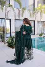 Lorenvalley Fashion Green Rangoli Crush With Sequins Multi Embroidered work Gown with Dupatta | Grocsy