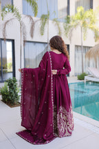 Lorenvalley Fashion Wine Rangoli Crush With Sequins Multi Embroidered work Gown with Dupatta | Grocsy